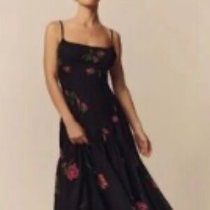 Reformation Catana Black floral Maxi Dress Sz 0